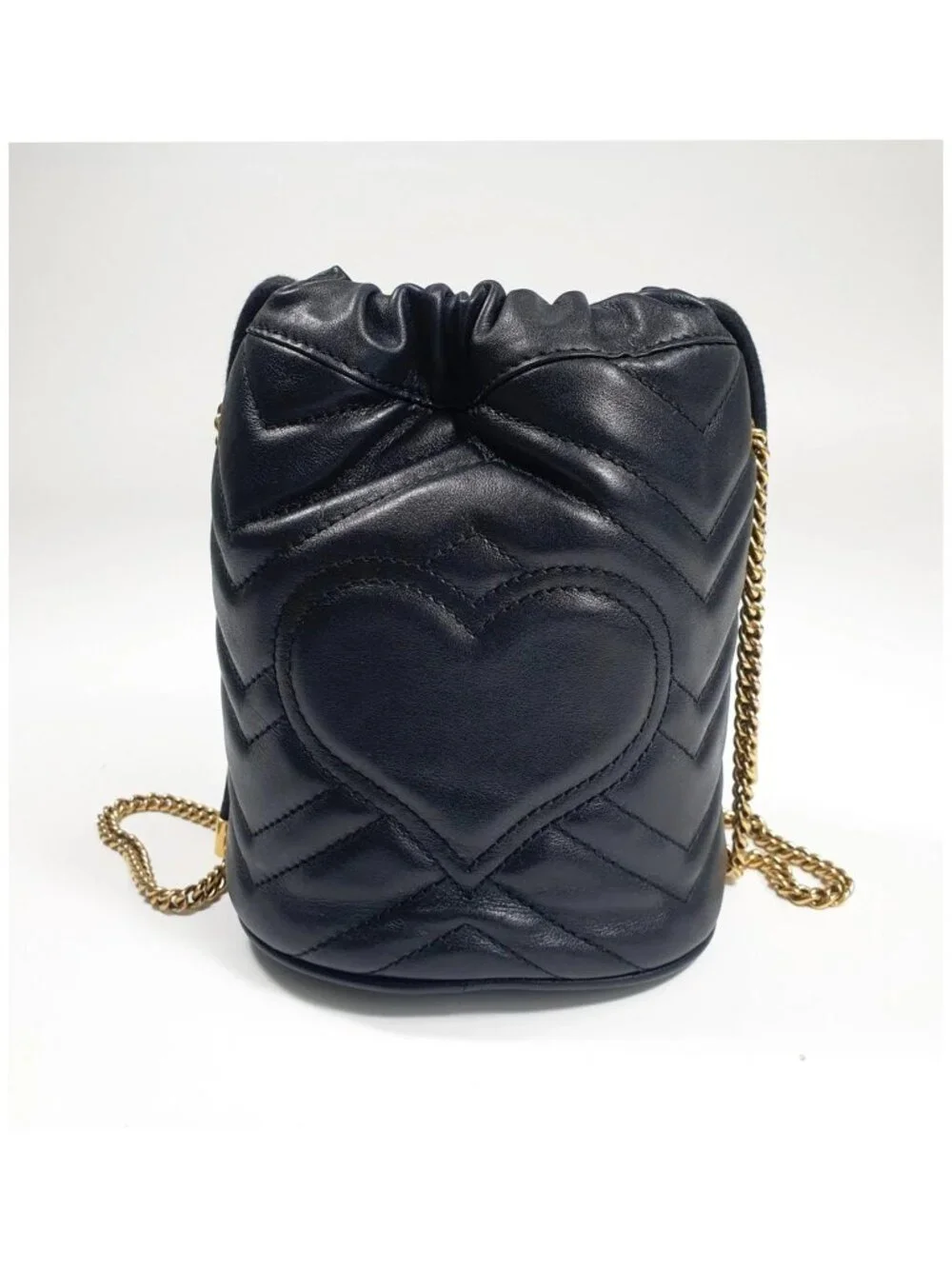 Authentic Gucci GG Marmont Bucket Bag Black Leather